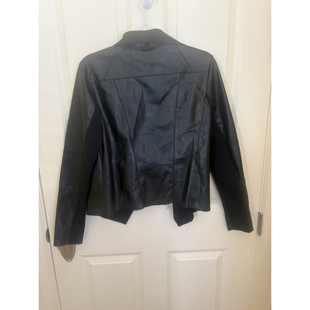 Black Faux Suede Short Jacket Draped Open Front Zip Pockets Bagatelle Medium - Picture 5 of 6